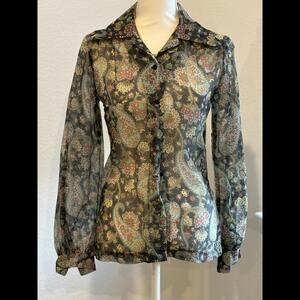 Vintage Patty Woodward 50s Floral Sheer Button-Up Blouse
